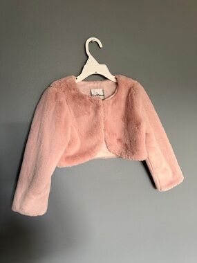 Rare Editions Blush Pink Faux Fur Bolero Jacket
